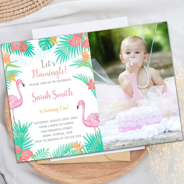 Flamingo Birthday Invitations with photo Inbjudningar (Flamingo Birthday Invitations with photo)