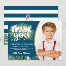 Flamingo Birthday Photo Tropical Navy Blue Flaming Tack Kort