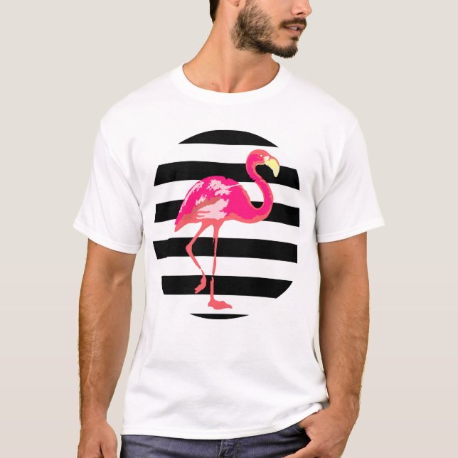 Flamingo, black and white stripes, summer t shirt (Framsida)