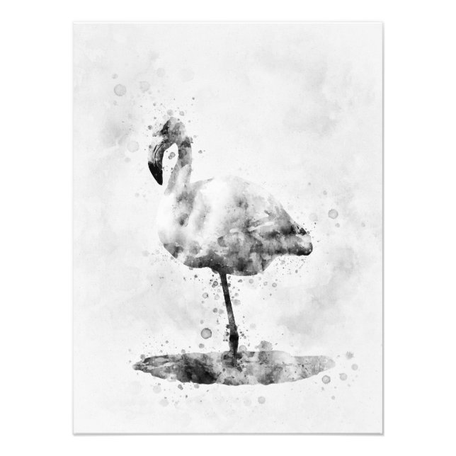 Flamingo Black and White Watercolor 01 Fototryck (Framsidan)