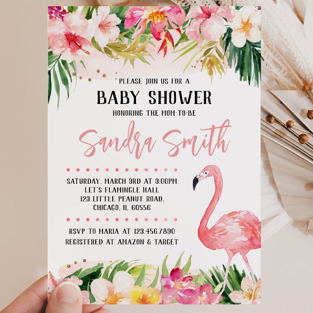 Flamingo Blommande Baby Shower Inbjudningar (Skapare uppladdad)