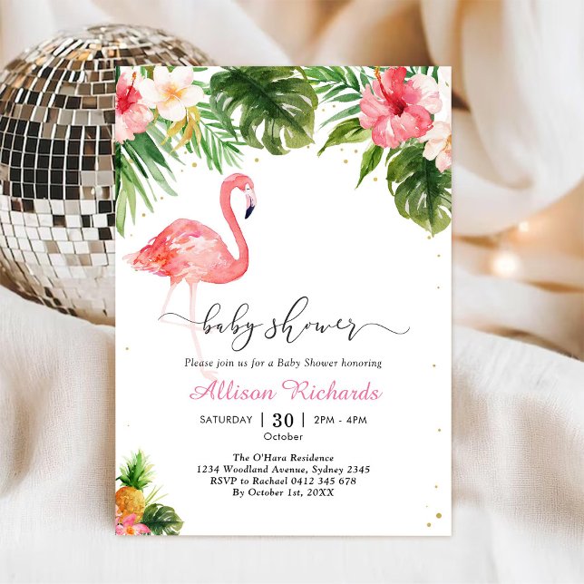 Flamingo Blommig Baby Shower Inbjudan (Skapare uppladdad)