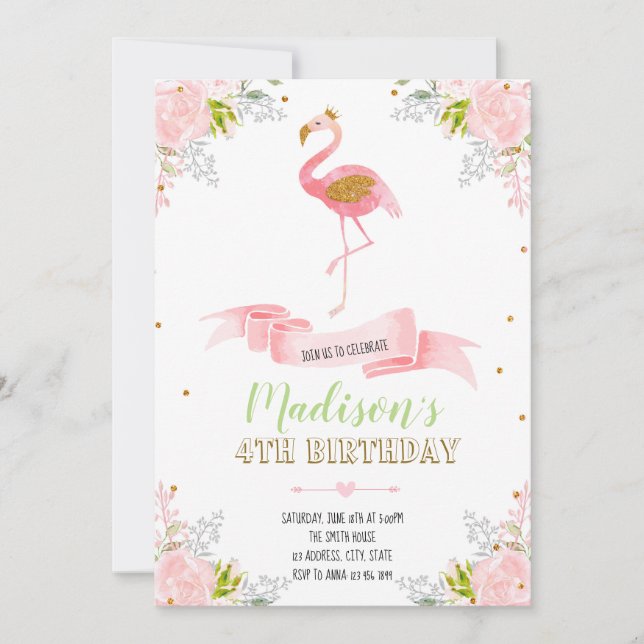Flamingo blommig inbjudan (Framsida)
