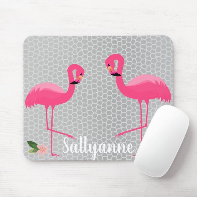 FLAMINGO BLOMMIGT ANPASSADE SILVER GRÅTT LEOPARD MUSMATTA (Med mus)