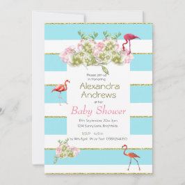 Flamingo Blommigt Blue Rand Baby Shower Inbjudningar