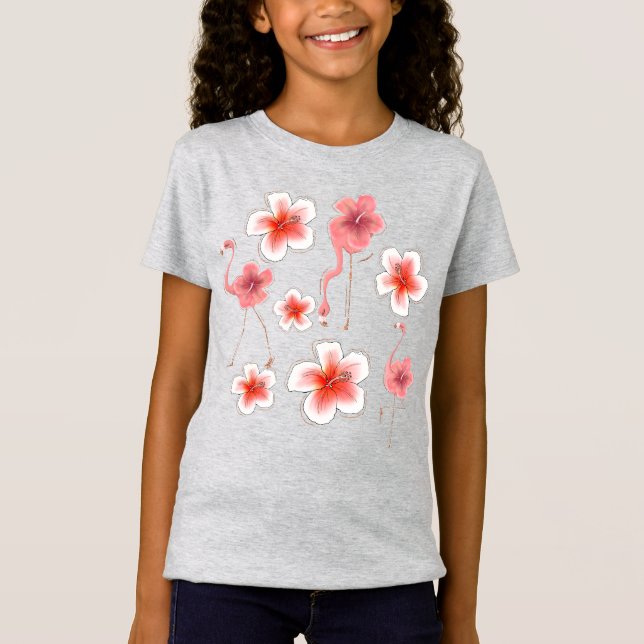 Flamingo-Blommigt T Shirt (Framsida)