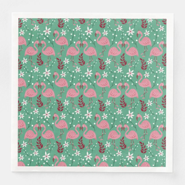 Flamingo blomstermönster rosa grön pappersservett (Framsida)