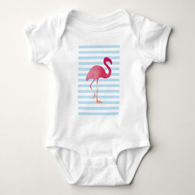 Flamingo, blue and white stripes tee shirt (Framsida)
