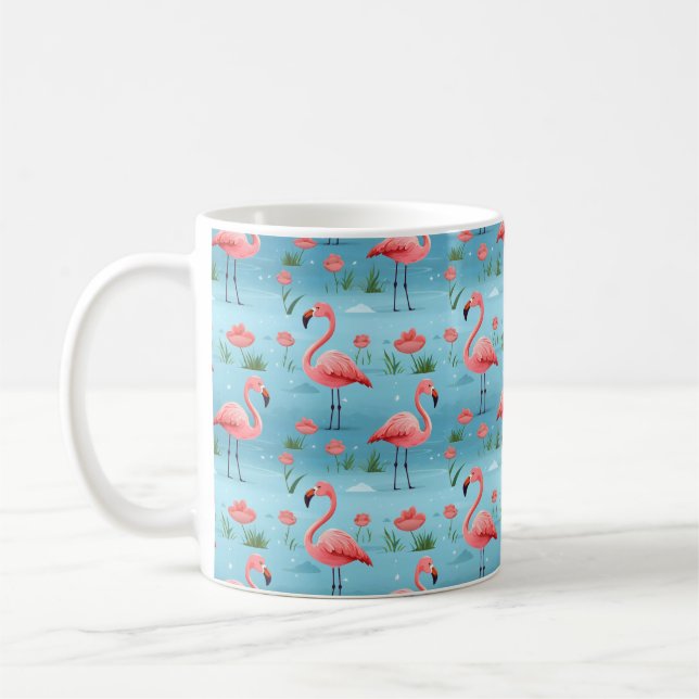 Flamingo Blue Vatten Mönster Kaffemugg (Vänster)