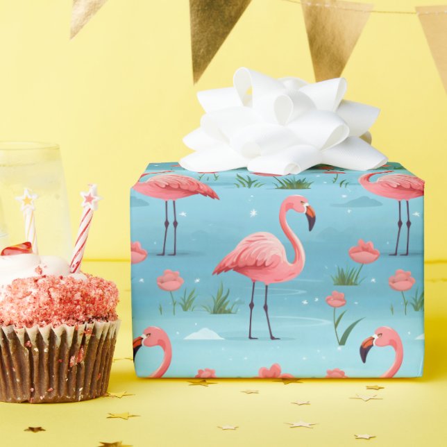 Flamingo Blue Vatten Mönster Presentpapper (Födelsedagsfest)