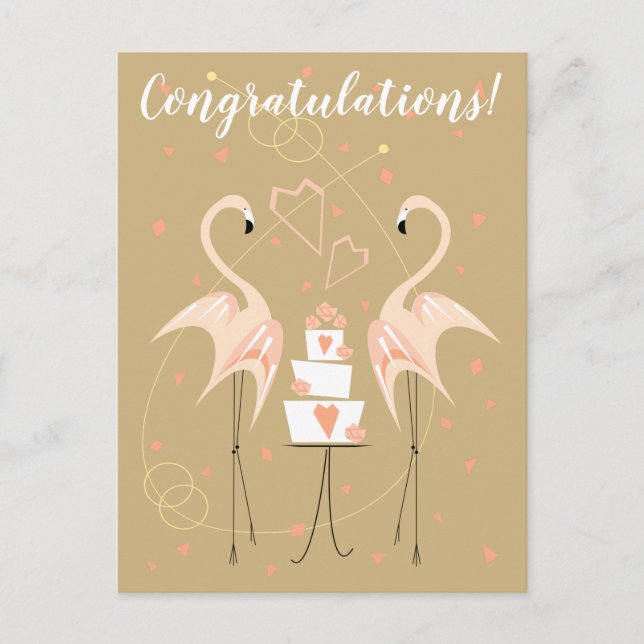 Flamingo bröllagsgratulations vykort porträtt (Framsida)