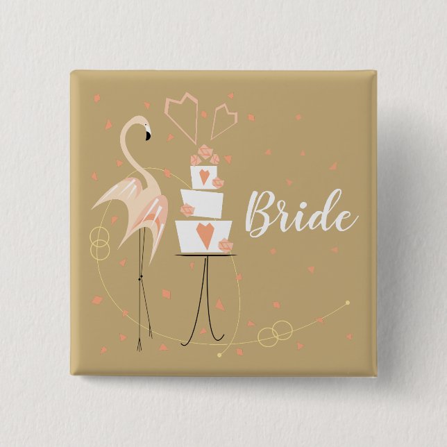 Flamingo Bröllop Bride square Knapp (Framsida)