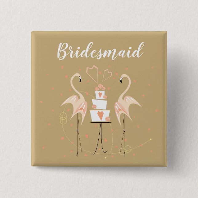 Flamingo Bröllop Bridesmaid square Button Knapp (Framsida)