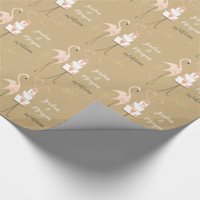 Flamingo Bröllop Namn Datum papper inslagning Presentpapper (Hörn)