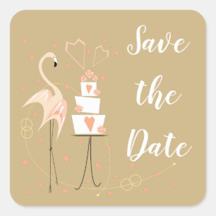 Flamingo Bröllop spara datum-sidtextruta Sq Fyrkantigt Klistermärke