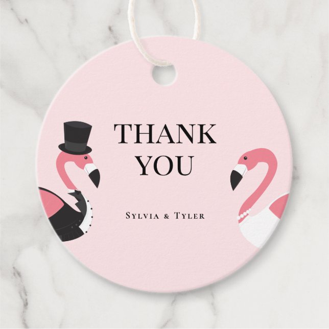 Flamingo Bröllop Tack Gåvor Etiketter (Framsida)