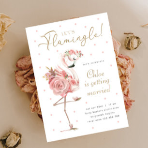 Flamingo Bröllopsdusch, Blommig Rosa Flamingo Inbjudningar