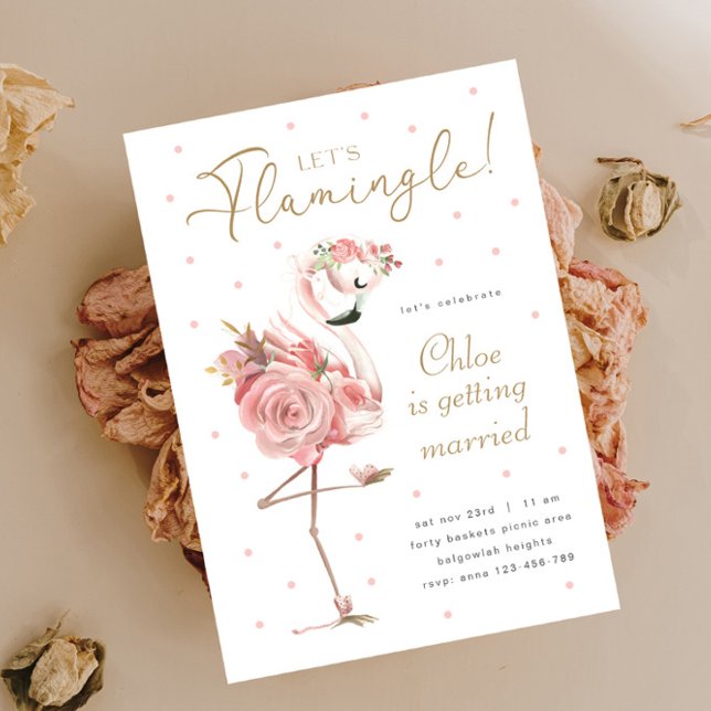 Flamingo Bröllopsdusch, Blommig Rosa Flamingo Inbjudningar (Skapare uppladdad)