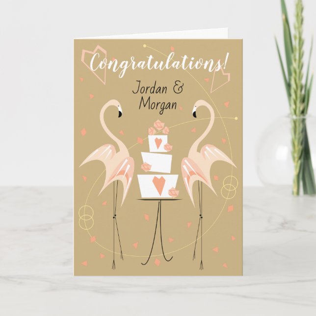 Flamingo Bröllopskongratulationer Namn Text Kort (Framsida)
