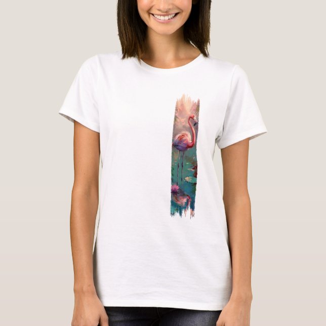Flamingo Brushstroke Paint Art T Shirt (Framsida)