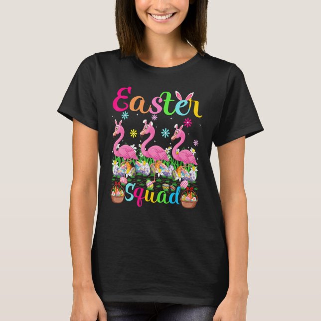 Flamingo Bunny Ear Påsk Squad Flamingo Bird Happ T Shirt (Framsida)