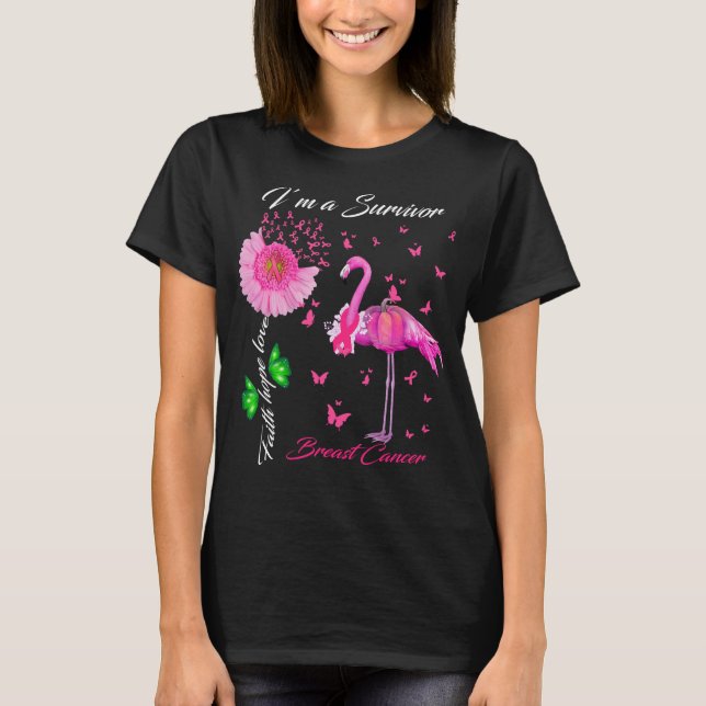 flamingo butterfly i_m a överlevnadsbröstcancer  t shirt (Framsida)