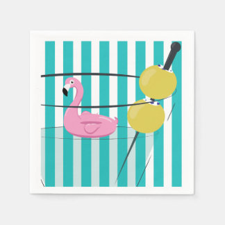 Flamingo & Cabana Rand Cocktail Napkin - Turq Pappersservett