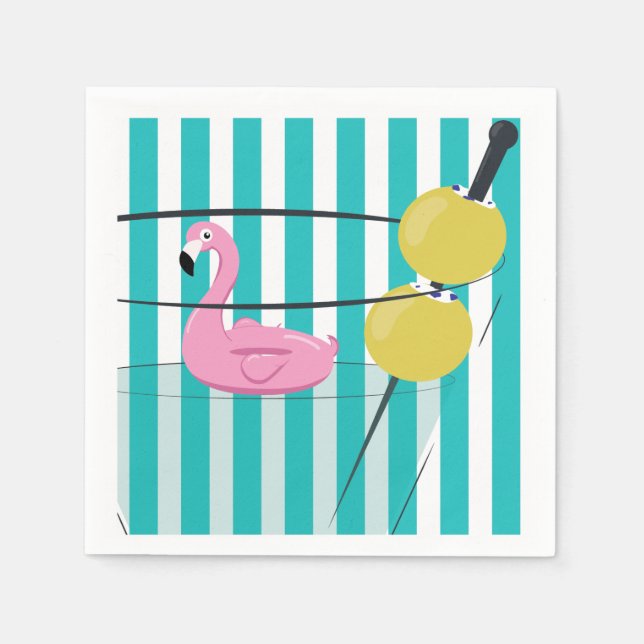 Flamingo & Cabana Rand Cocktail Napkin - Turq Pappersservett (Framsidan)