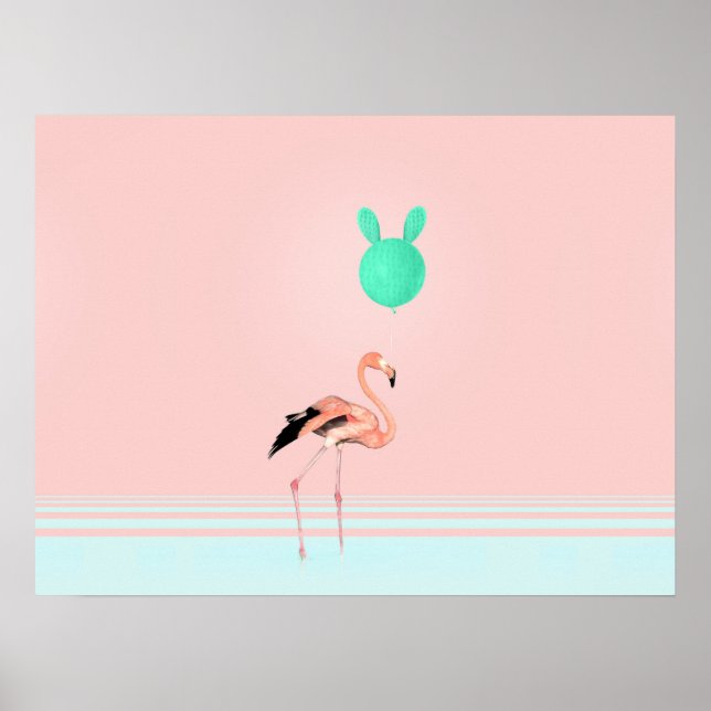 Flamingo Cactus Balloon Poster (Framsidan)