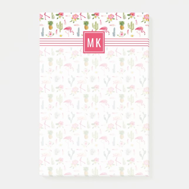 Flamingo Cactus pineapple Hibiscus Mönster Post-it Block (Framsida)