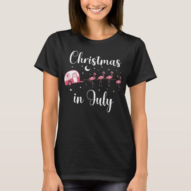 Flamingo Camping jul i juli RV Buss T Shirt (Framsida)