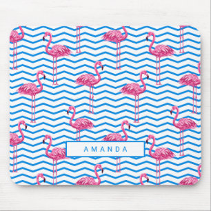 Flamingo Chevron Mönster med Namn Musmatta