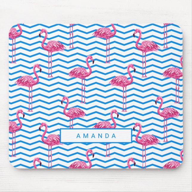 Flamingo Chevron Mönster med Namn Musmatta (Framsidan)