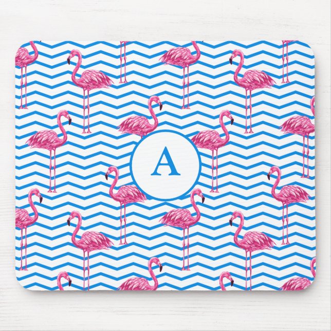 Flamingo Chevron Mönster Monogram Musmatta (Framsidan)