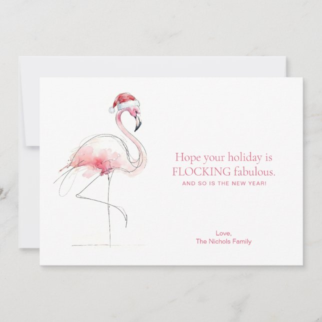 FLAMINGO CHRISTMAS CARD Pink Florida Holiday Card  Julkort (Framsida)