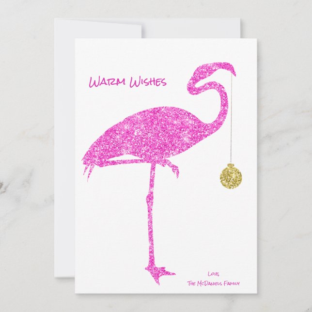 FLAMINGO CHRISTMAS CARD | Tropisk Rosa Glitter Julkort (Framsida)
