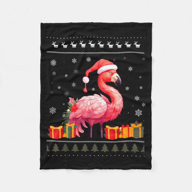 Flamingo Christmas Santa Hat Ugly Christmas Sweate Fleecefilt (Framsidan)