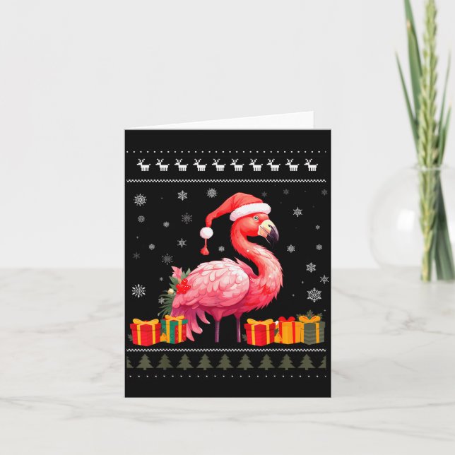 Flamingo Christmas Santa Hat Ugly Christmas Sweate Kort (Framsida)