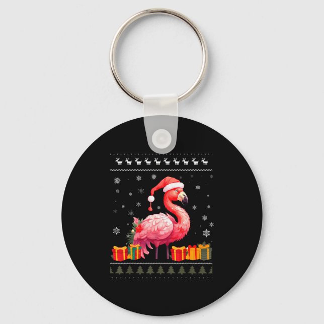 Flamingo Christmas Santa Hat Ugly Christmas Sweate Nyckelring (Framsida)