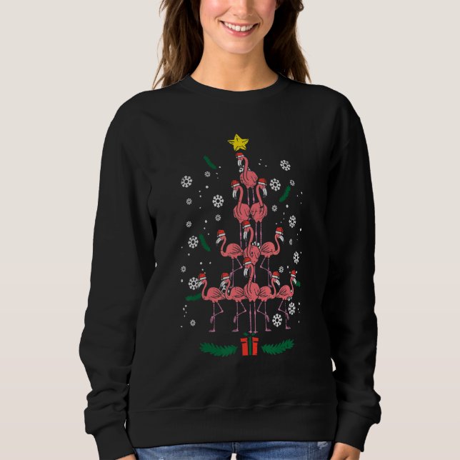 Flamingo Christmas Tree Bird Animal Xmas Women T Shirt (Framsida)