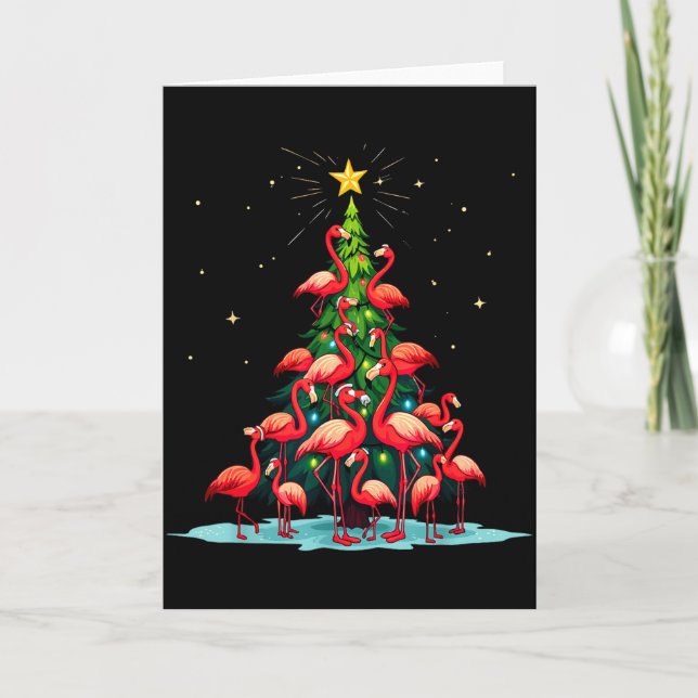 Flamingo Christmas Tree Funny Nkie Holiday Flaming Kort (Framsida)