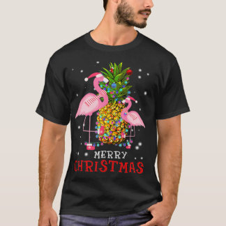 Flamingo Christmas Tree Pineapple Xmas Light T Shirt