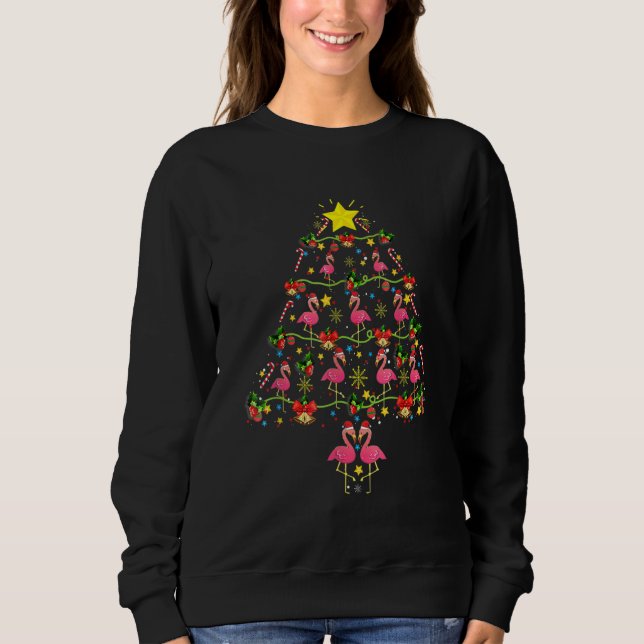 Flamingo Christmas Tree Xmas Matching Family Group T Shirt (Framsida)
