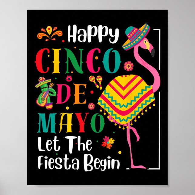 Flamingo Cinco De Mayo Mexican Fiesta För manar Wo Poster (Framsidan)