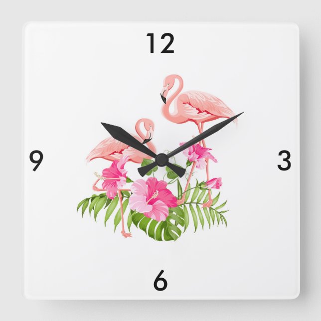 Flamingo Clock Fyrkantig Klocka (Framsida)
