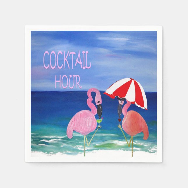 Flamingo cocktailtimme strandservetter. pappersservett (Framsidan)
