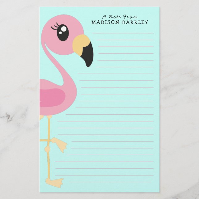 Flamingo Cute Tropical Kids Brevpapper (Framsida)