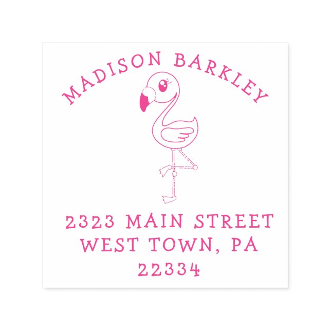 Flamingo Cute Tropical Kids Returadressen Frimärke Självfärgande Stämpel (Design)