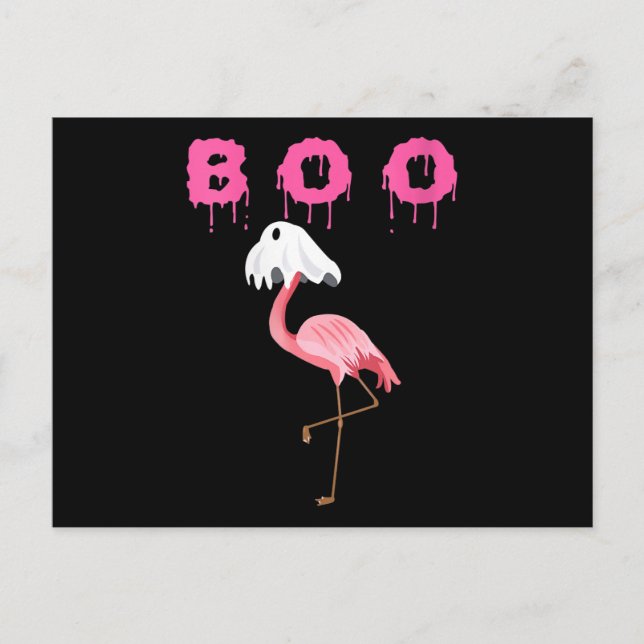 Flamingo | Damflamingo Boo Ghost Halloween Helg Vykort (Framsida)