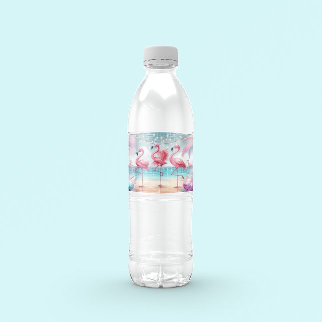 Flamingo Dance och Birthday Celebration Party Vattenflaskor Etikett (Skapare uppladdad)